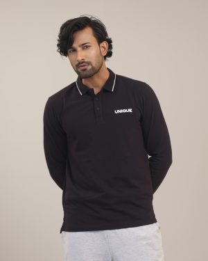 Long Sleeve Stretch Polo Black