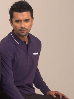 Long Sleeve Stretch Polo Navy